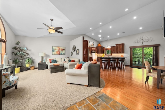 4400 E Aster Cir, Sioux Falls, SD 57103 - living area with recessed lighting, vaulted ceiling, and ceiling fan