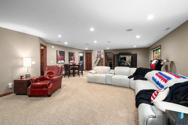 4400 E Aster Cir, Sioux Falls, SD 57103 - living room featuring carpet, recessed lighting, and stairs
