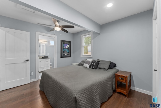 600 Sunnyside Ave, Valley Springs, SD 57068 - bedroom with wood-type flooring, ensuite bath, ceiling fan, and recessed lighting