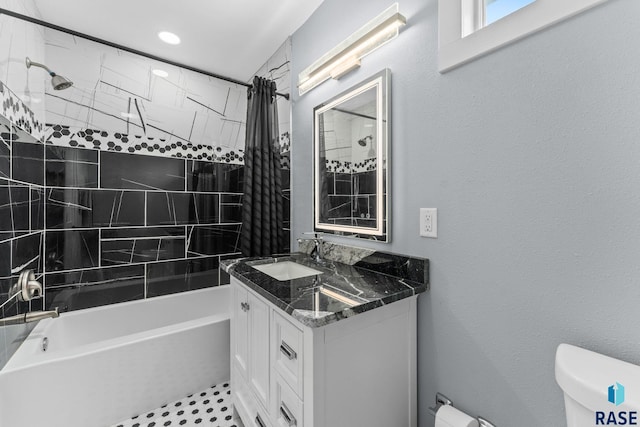 600 Sunnyside Ave, Valley Springs, SD 57068 - bathroom with vanity, shower / bath combination with curtain, and recessed lighting