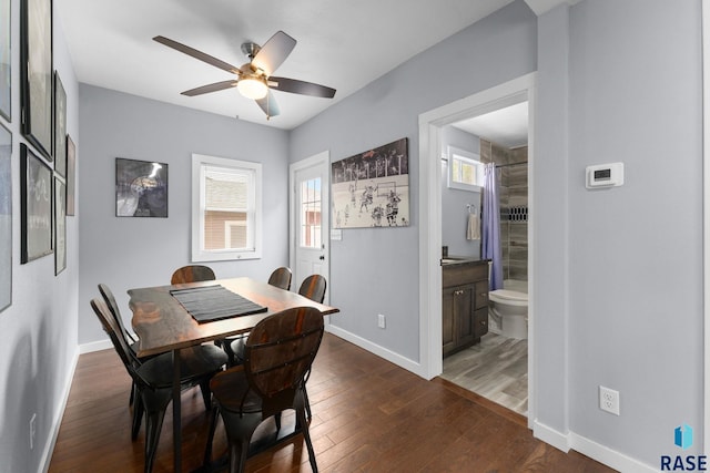 600 Sunnyside Ave, Valley Springs, SD 57068 - dining area with plenty of natural light, ceiling fan, and dark wood-style flooring