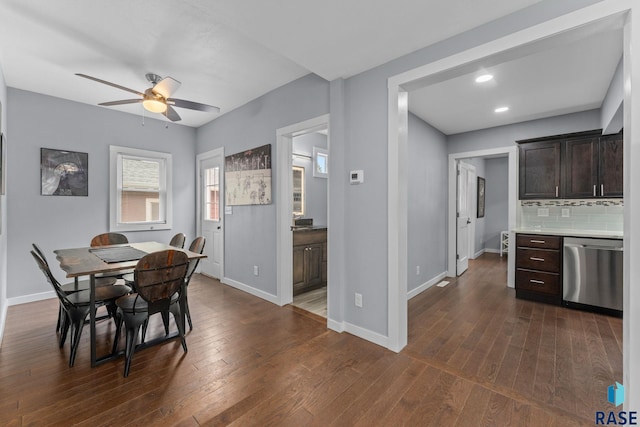 600 Sunnyside Ave, Valley Springs, SD 57068 - dining space with ceiling fan, dark wood-style floors, and recessed lighting