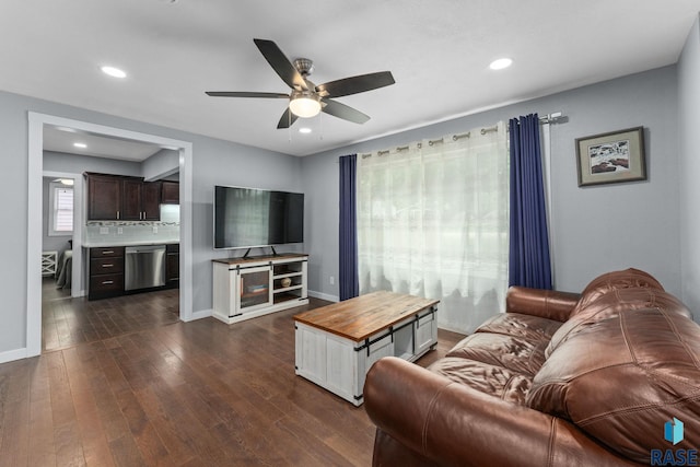 600 Sunnyside Ave, Valley Springs, SD 57068 - living room with a ceiling fan, dark wood-type flooring, and recessed lighting