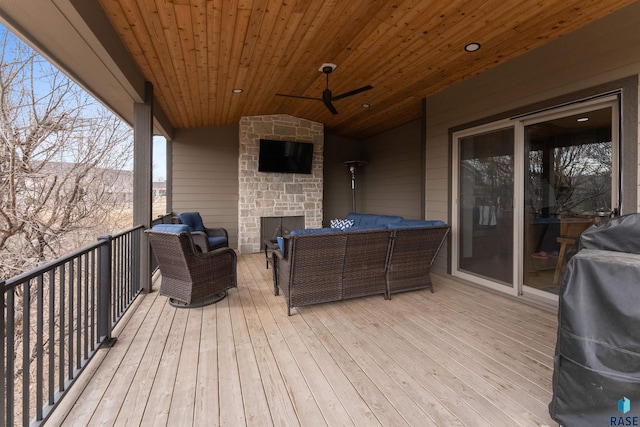 9005 E Torrey Pine Cir, Sioux Falls, SD 57110 - deck featuring an outdoor hangout area, ceiling fan, and grilling area