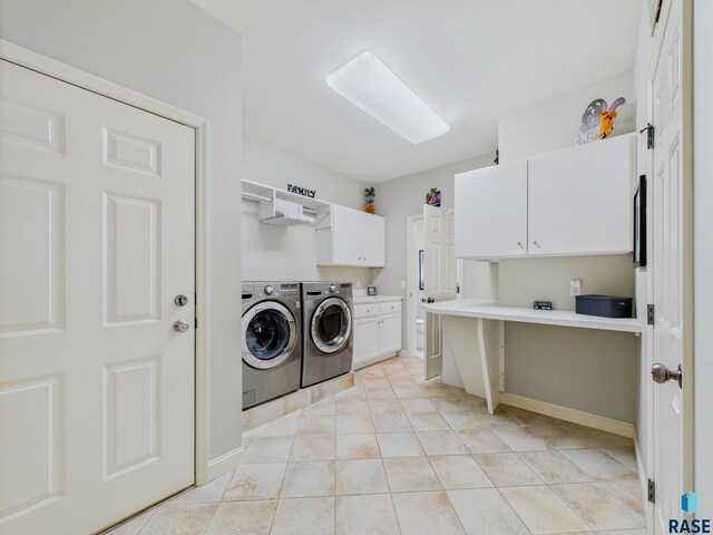 18 S Elkjer Cir, Sioux Falls, SD 57103 - laundry room featuring cabinet space, separate washer and dryer, and light tile patterned floors