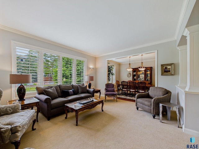 18 S Elkjer Cir, Sioux Falls, SD 57103 - living room with ornamental molding, light carpet, and ornate columns