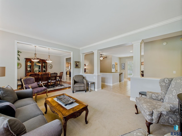 18 S Elkjer Cir, Sioux Falls, SD 57103 - living area with ornate columns, crown molding, and light carpet