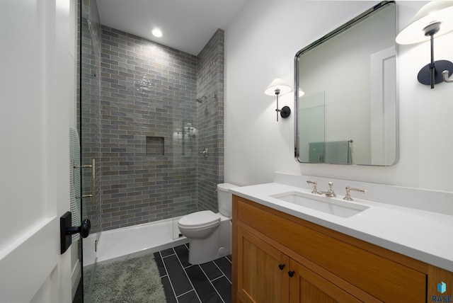 1617 S Scarlet Oak Pl, Sioux Falls, SD 57110 - bathroom with vanity, tiled shower, and tile patterned flooring