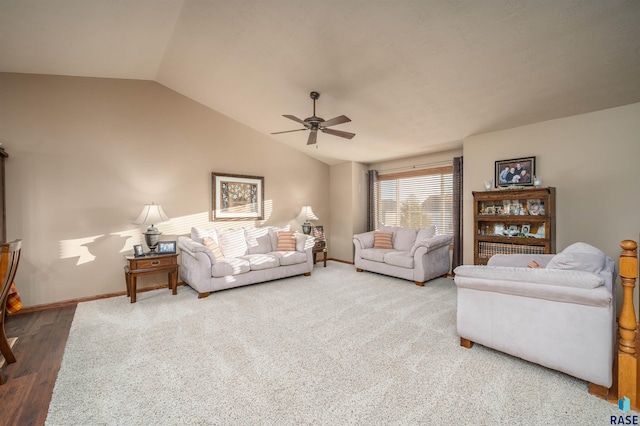 3121 S Dubuque Ave, Sioux Falls, SD 57110 - living room featuring a ceiling fan, vaulted ceiling, and wood finished floors