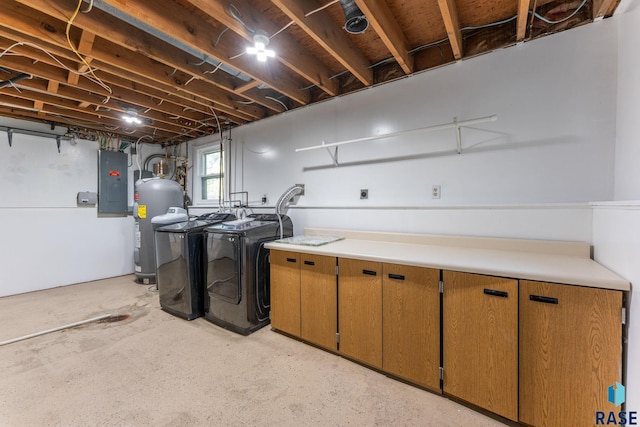 409 S 8th Ave, Brandon, SD 57005 - below grade area with washer and clothes dryer, electric panel, water heater, and a water softener system