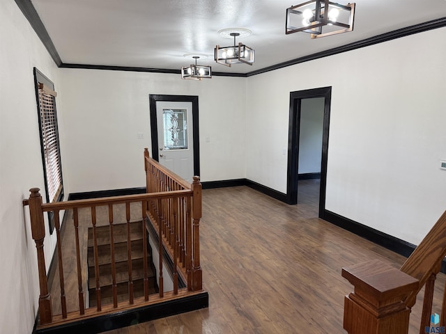 27139 US Highway 81, Freeman, SD 57319 - staircase with a chandelier, crown molding, and wood finished floors