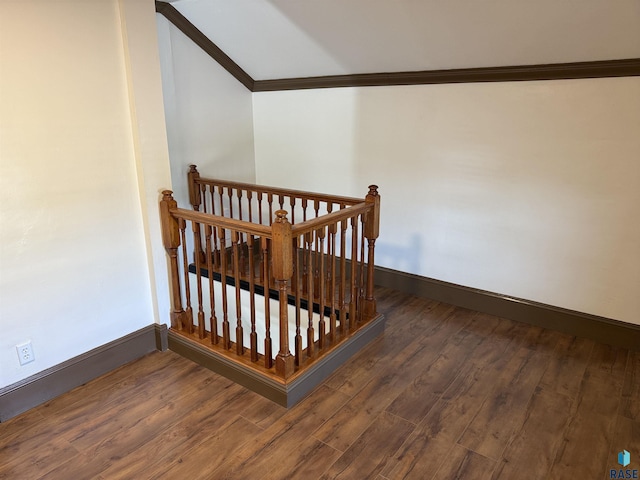 27139 US Highway 81, Freeman, SD 57319 - stairs with crown molding, wood finished floors, and lofted ceiling