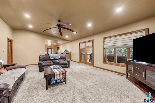705 Railway St, Canistota, SD 57012 - living room with recessed lighting, a ceiling fan, carpet flooring, and lofted ceiling