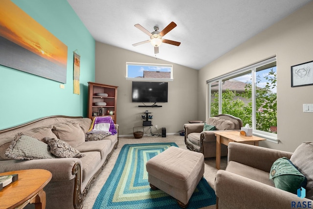 601 W Highpointe St, Tea, SD 57064 - carpeted living room featuring vaulted ceiling and ceiling fan