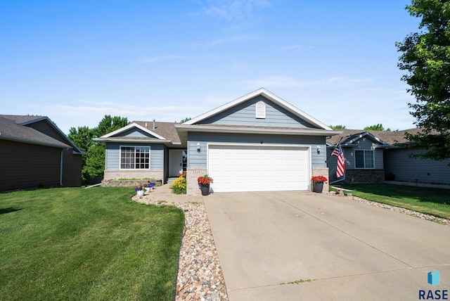 1413 Holbrook Ave, Sioux Falls, SD 57107 - single story home with concrete driveway, an attached garage, a front lawn, and brick siding