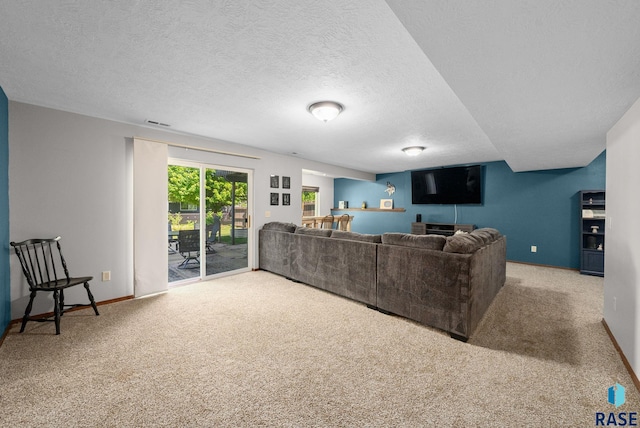 1413 Holbrook Ave, Sioux Falls, SD 57107 - carpeted living room featuring baseboards and a textured ceiling
