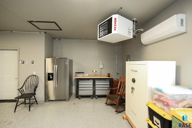 7905 S Brande Park Cir, Sioux Falls, SD 57108 - garage featuring stainless steel refrigerator with ice dispenser, an AC wall unit, and a heating unit