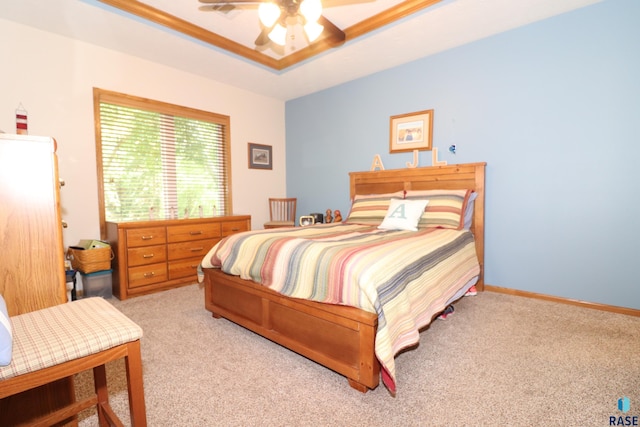 5708 S Shadow Wood Pl, Sioux Falls, SD 57108 - bedroom featuring light colored carpet, a ceiling fan, and a tray ceiling
