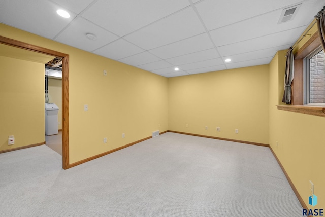 4912 E 42nd St, Sioux Falls, SD 57110 - empty room with light carpet, a smoke detector, recessed lighting, a drop ceiling, and washer / dryer