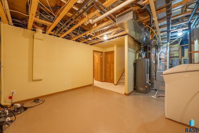 4912 E 42nd St, Sioux Falls, SD 57110 - unfinished basement featuring water heater, stairway, and heating unit