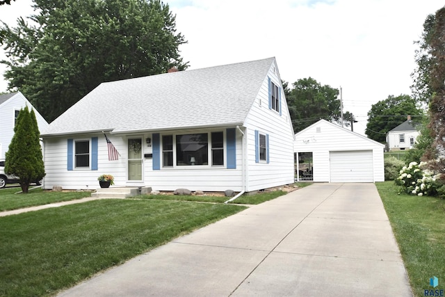 1620 S W Ave, Sioux Falls, SD 57105 - cape cod home featuring an outdoor structure, a front lawn, roof with shingles, and a detached garage