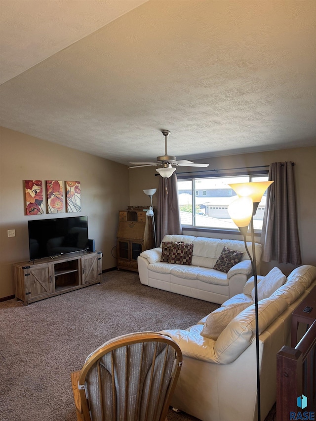 6509 S Tomar Rd Unit 3, Sioux Falls, SD 57108 - living room featuring carpet, ceiling fan, and a textured ceiling