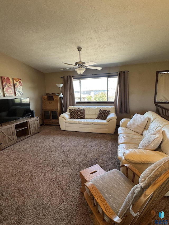 6509 S Tomar Rd Unit 3, Sioux Falls, SD 57108 - carpeted living room with a textured ceiling and ceiling fan