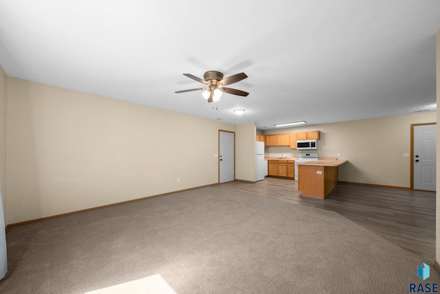 1418 E Redwood Blvd, Brandon, SD 57005 - unfurnished living room with a ceiling fan, light wood finished floors, and light carpet