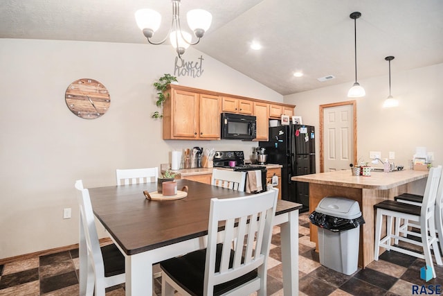 3604 W 93rd St, Sioux Falls, SD 57108 - dining room featuring vaulted ceiling and a chandelier