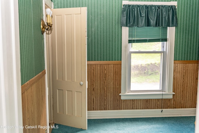 53 Broad St, Catskill, NY 12414 - carpeted empty room with wallpapered walls and wainscoting