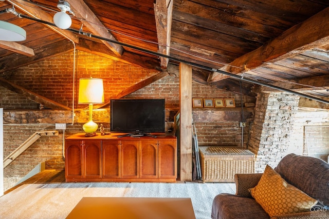 705 Warren St, Hudson, NY 12534 - living area featuring brick wall and wood ceiling