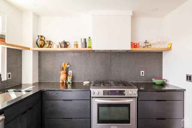 705 Warren St, Hudson, NY 12534 - kitchen featuring gas stove, open shelves, and modern cabinets