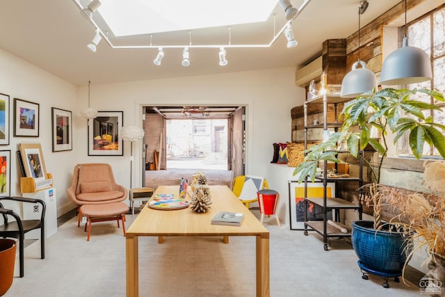 705 Warren St, Hudson, NY 12534 - interior space featuring rail lighting, healthy amount of natural light, and light carpet
