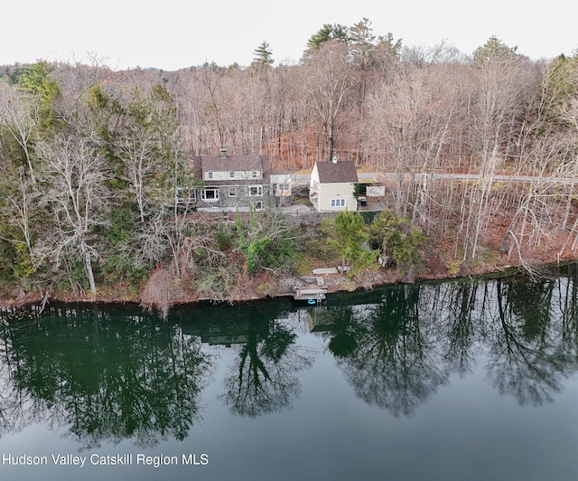 aerial view featuring a water view