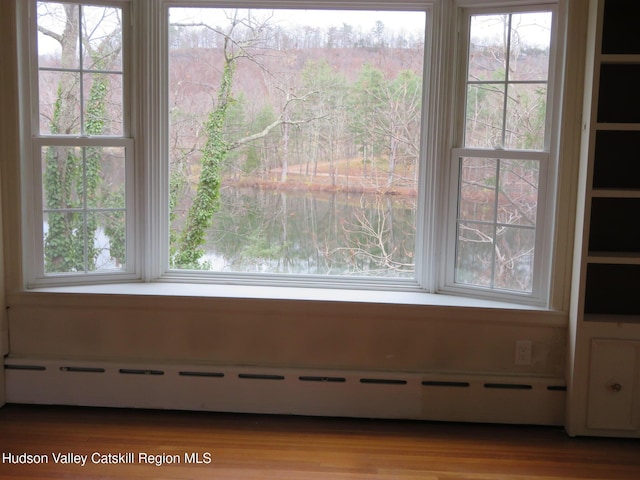 details featuring baseboard heating and hardwood / wood-style floors