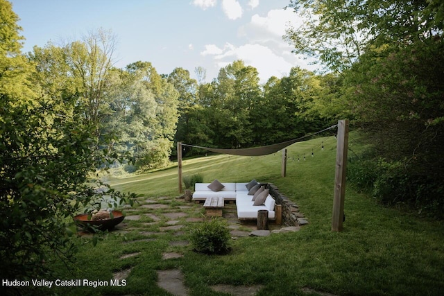 1556 Gulf Rd, Callicoon Center, NY 12724 - view of grassy yard with an outdoor hangout area
