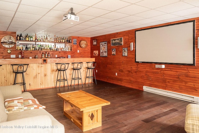 214 Wright Rd, Kerhonkson, NY 12446 - indoor bar with baseboard heating, wood finished floors, and wood walls