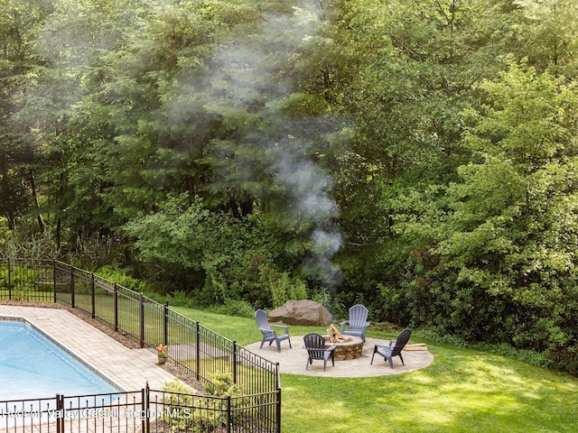 214 Wright Rd, Kerhonkson, NY 12446 - view of pool featuring a fire pit and a patio