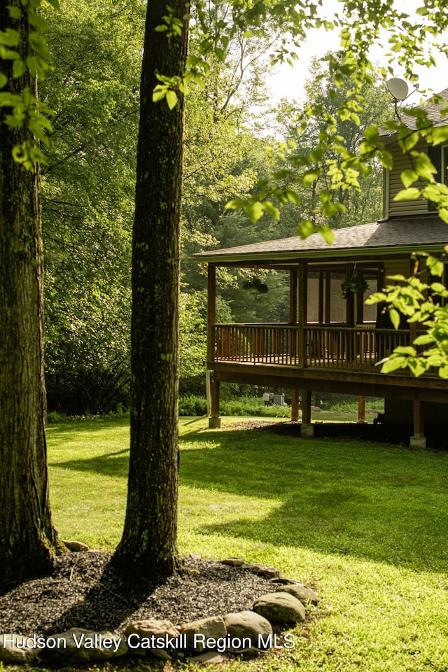 214 Wright Rd, Kerhonkson, NY 12446 - view of grassy yard with a wooden deck