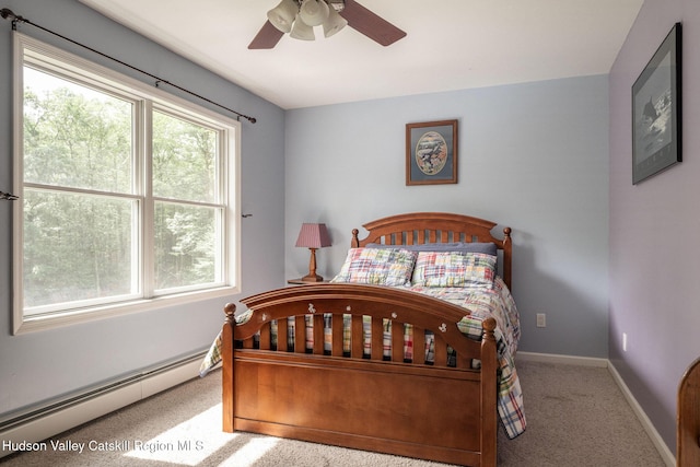 214 Wright Rd, Kerhonkson, NY 12446 - bedroom featuring a baseboard heating unit, carpet floors, and ceiling fan