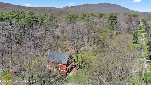 aerial view featuring a forest view