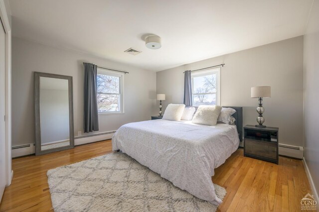 25 Joslen Pl, Hudson, NY 12534 - bedroom featuring a baseboard radiator, multiple windows, and light wood-style flooring