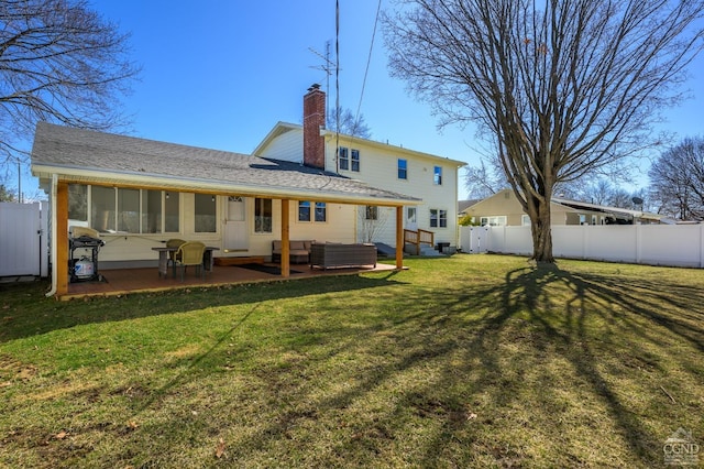 25 Joslen Pl, Hudson, NY 12534 - rear view of property featuring a chimney, a patio area, an outdoor living space, central AC unit, and a shingled roof