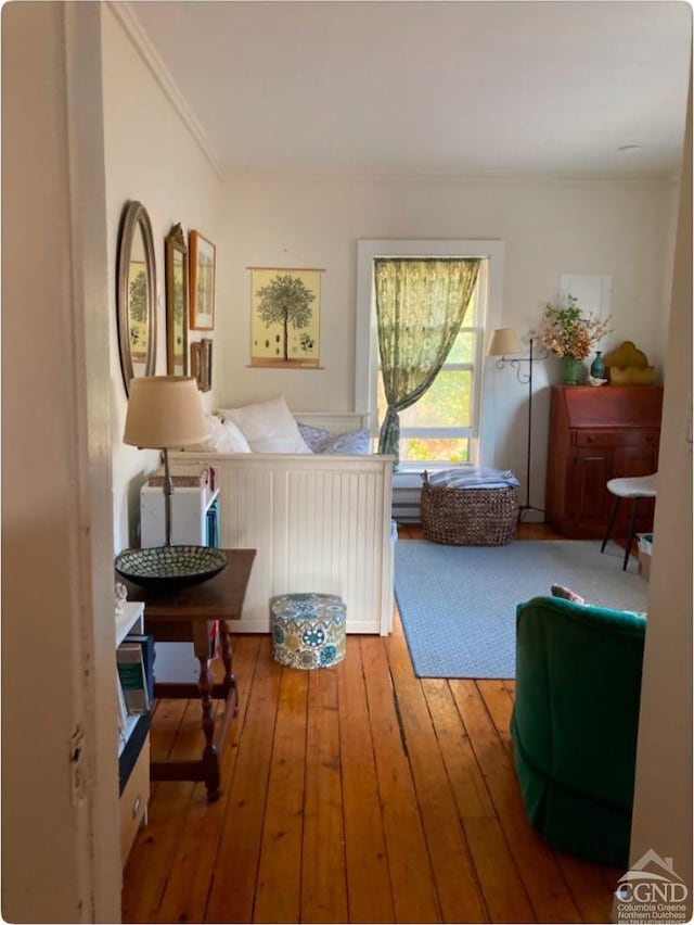 36 Spring St, Chatham, NY 12037 - living area featuring hardwood / wood-style flooring and ornamental molding