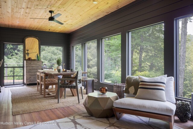 46 Rose Ln, Woodstock, NY 12409 - sunroom / solarium with wood-type flooring and wood ceiling