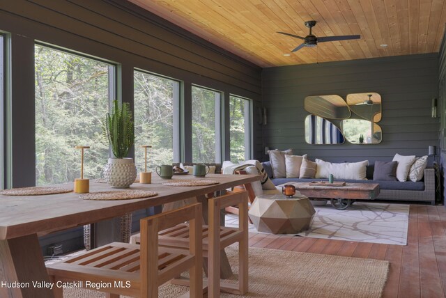 46 Rose Ln, Woodstock, NY 12409 - sunroom featuring wooden ceiling, wood-type flooring, and wood walls