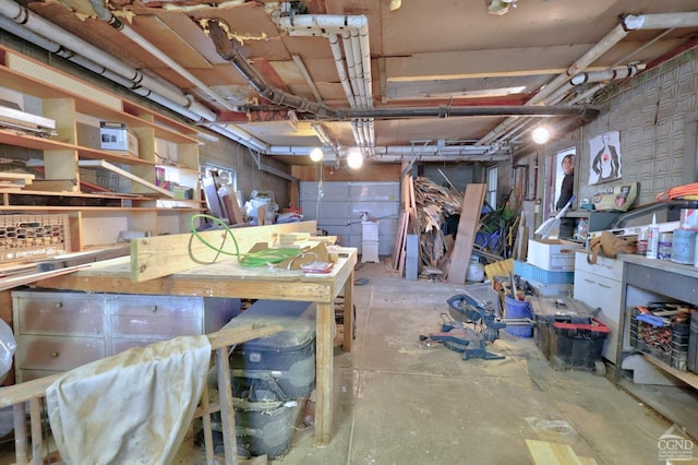 basement featuring a workshop area