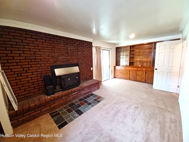 14 Center Rd, High Falls, NY 12440 - unfurnished living room featuring a wood stove and carpet