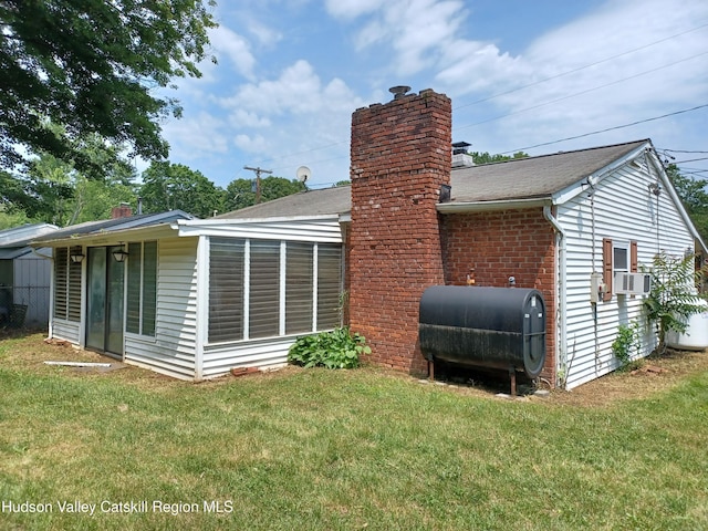 14 Center Rd, High Falls, NY 12440 - rear view of house featuring oil tank, a chimney, and a yard