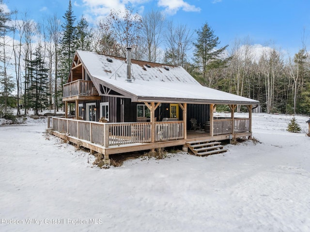 view of snow covered property